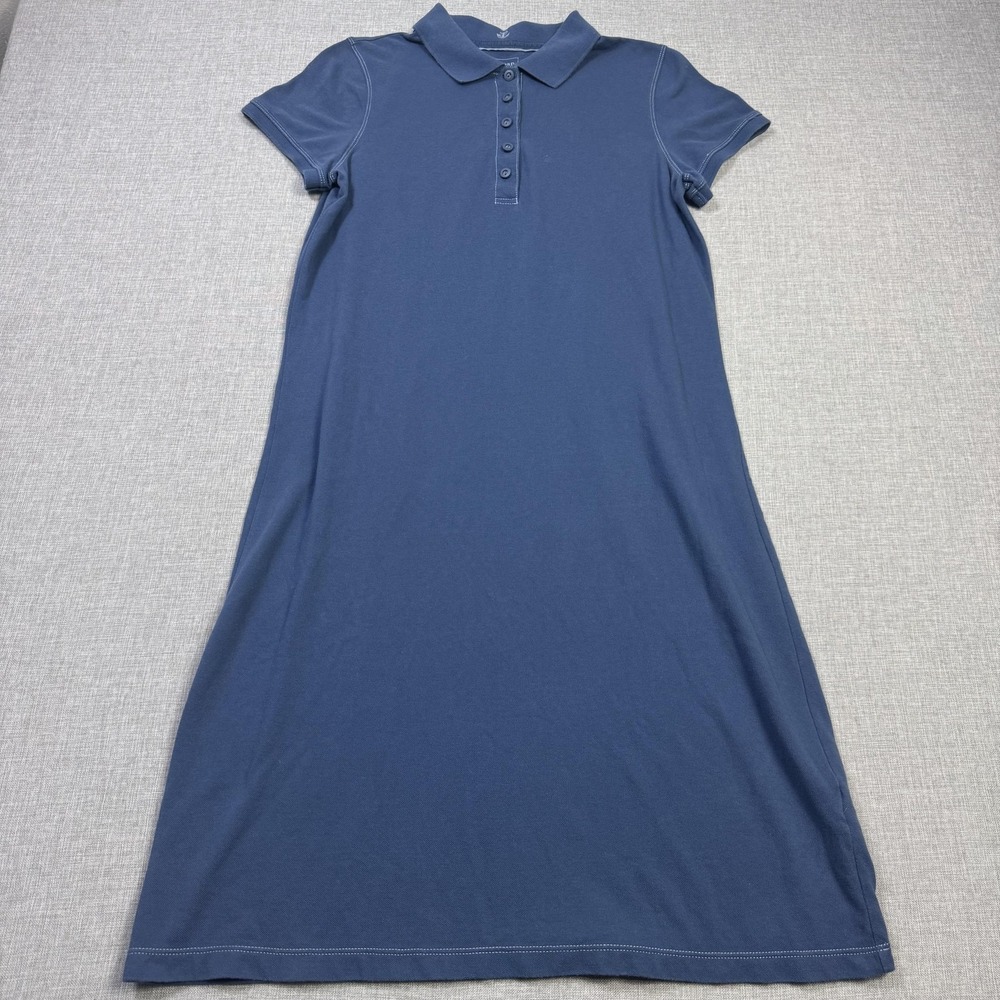 L.L. Bean‎ Polo Dress Womens Medium Blue Collared Short Sleeve 100% Cotton Knit
